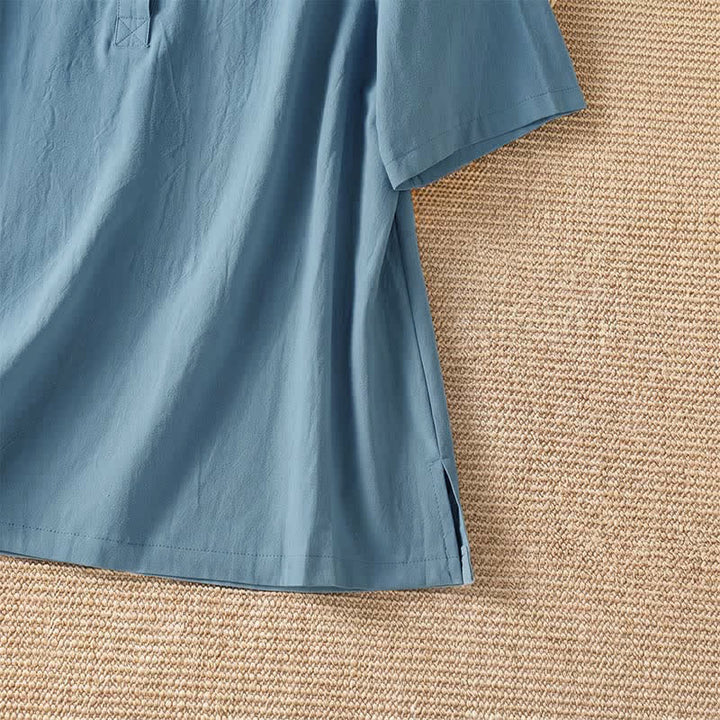 Buddha Stones Camisas de manga corta para mujer, estilo Tang, informales de verano, con cuello redondo y botones de rana. - image 4