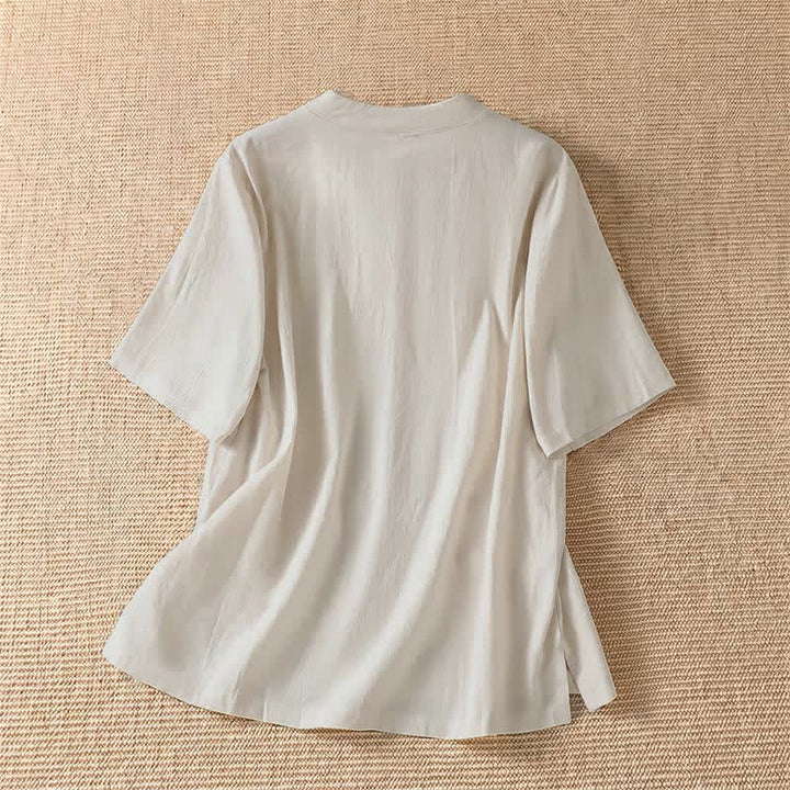 Buddha Stones Camisas de manga corta para mujer, estilo Tang, informales de verano, con cuello redondo y botones de rana. - image 6