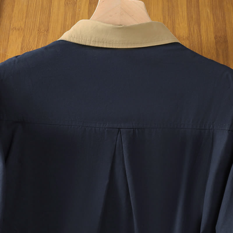 Buddha Stones Camisas de manga larga para mujer, estilo casual de verano, minimalistas, lisas, con ribete de contraste y bolsillo de parche. - image 3