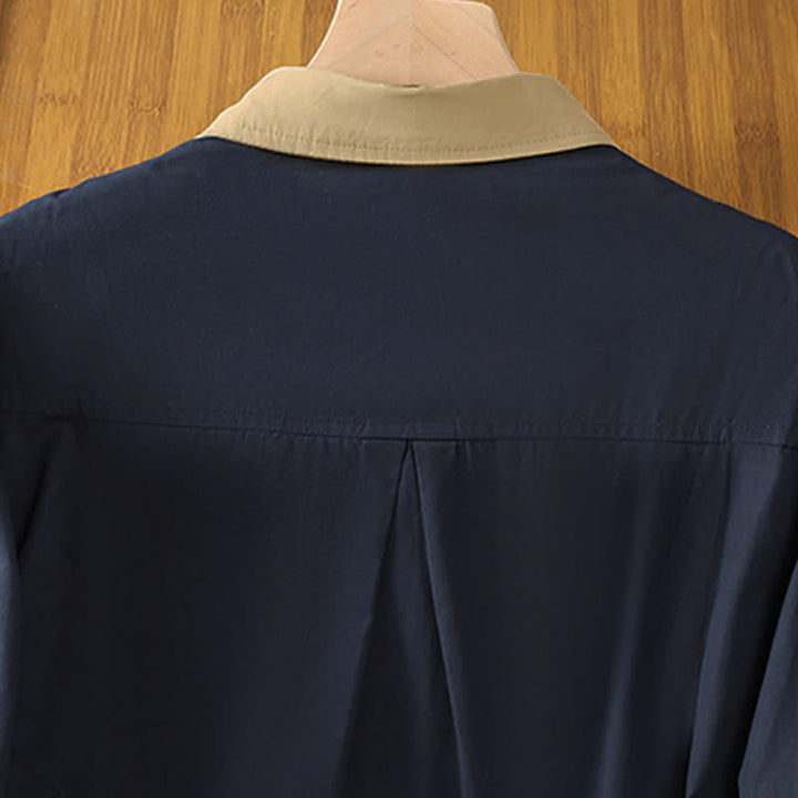 Buddha Stones Camisas de manga larga para mujer, estilo casual de verano, minimalistas, lisas, con ribete de contraste y bolsillo de parche. - image 3