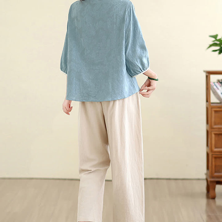 Buddha Stones Camisas de manga tres cuartos para mujer, estilo vintage Tang, con bordado floral, ideales para el verano. - image 20
