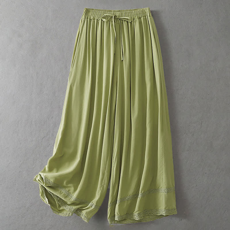 Buddha Stones Pantalones cortos elegantes de verano con cordón ajustable, color liso, para mujer, de pierna ancha y con bolsillos. - Verde amarillento - US8-10, UK/AU12-14, EU40-42 (2XL) - image 0