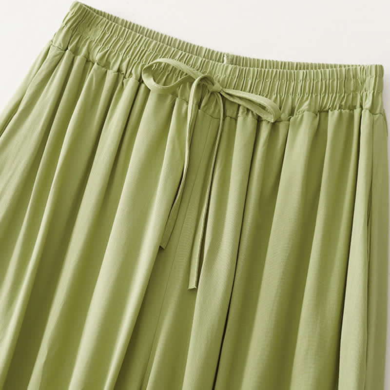 Buddha Stones Pantalones cortos elegantes de verano con cordón ajustable, color liso, para mujer, de pierna ancha y con bolsillos. - image 1