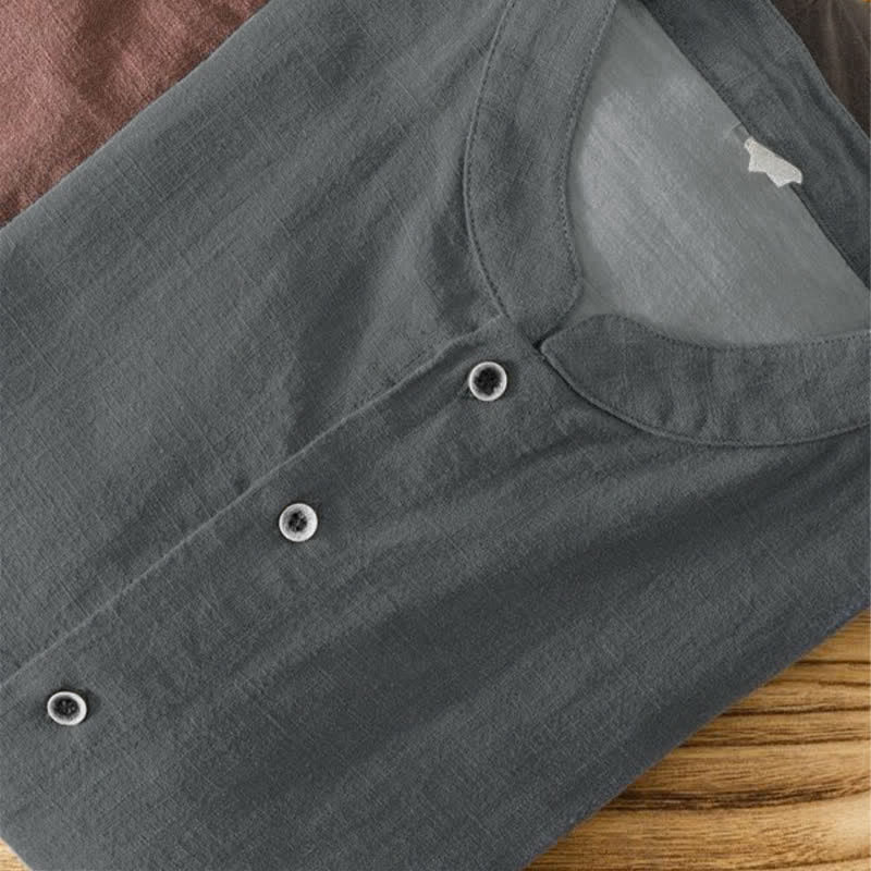 Buddha Stones Camisas de manga larga para hombre de estilo casual Tang con cuello mandarín, color liso, para primavera/verano, con bolsillo. - image 4