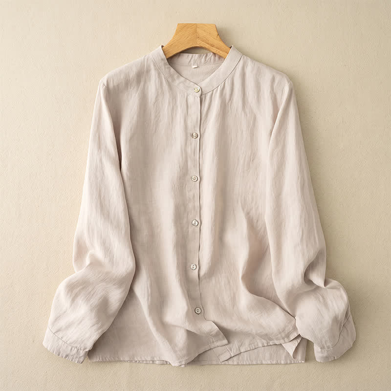 Buddha Stones Camisas de manga larga para mujer, estilo casual de otoño, con cuello mandarín y color liso. - Beige - US12, UK/AU16, EU44 (3XL) - image 18