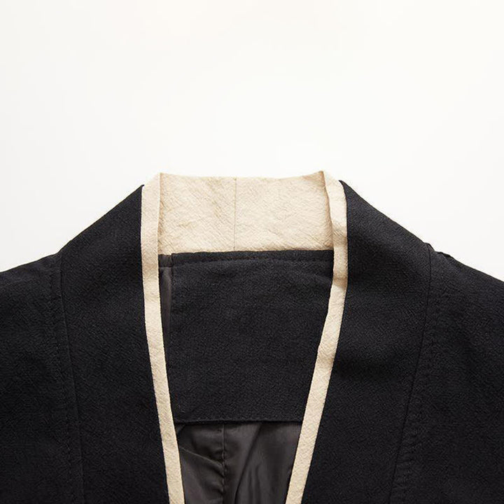 Buddha Stones Kimono de hombre de algodón liso con mangas tres cuartos, estilo casual minimalista, con botones y nudo, ideal para primavera y verano. - image 4