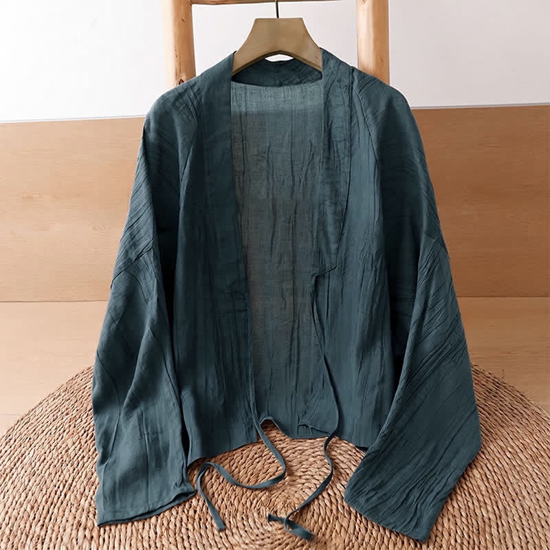 Buddha Stones Kimono de mujer liso con cordón, diseño arrugado y estilo bohemio informal de verano para mujer. - image 11