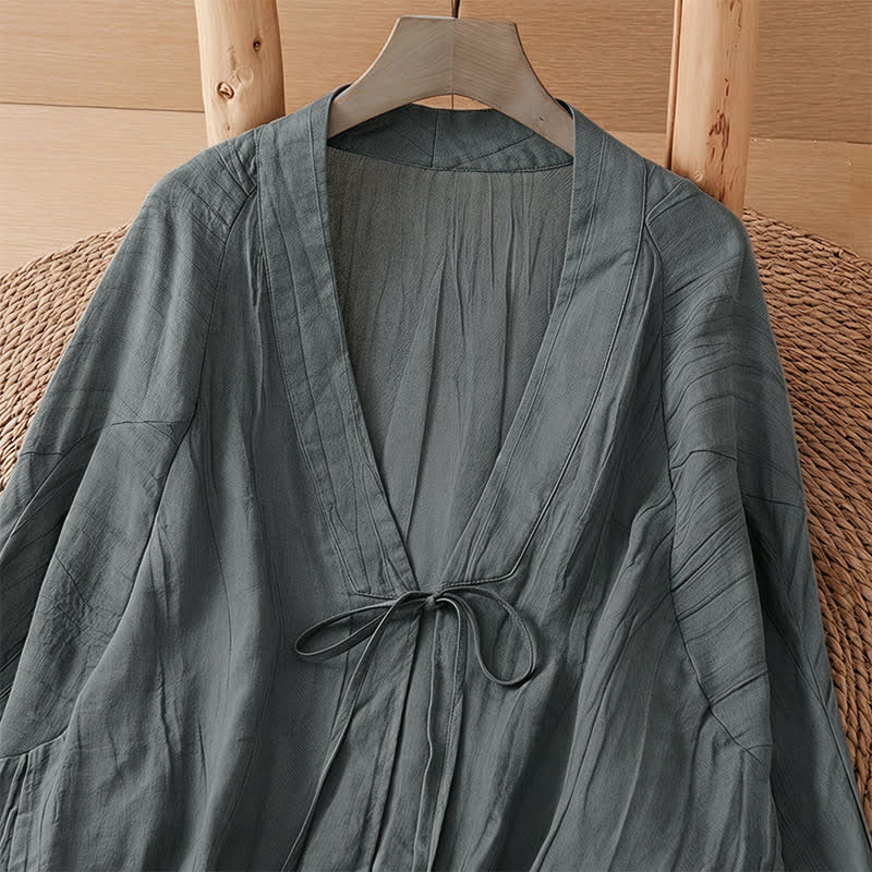 Buddha Stones Kimono de mujer liso con cordón, diseño arrugado y estilo bohemio informal de verano para mujer. - image 34