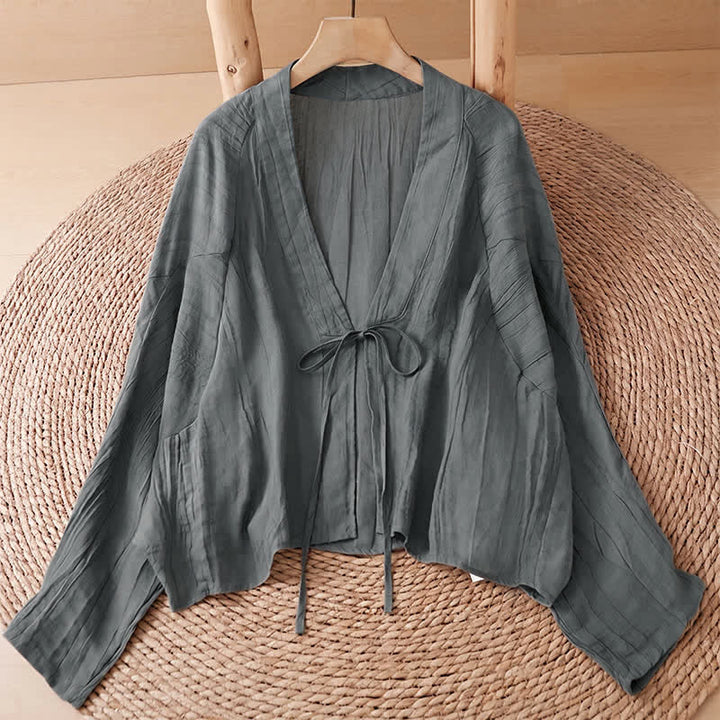 Buddha Stones Kimono de mujer liso con cordón, diseño arrugado y estilo bohemio informal de verano para mujer. - Gris pizarra - US14, UK/AU18, EU46 (2XL) - image 32