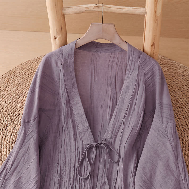 Buddha Stones Kimono de mujer liso con cordón, diseño arrugado y estilo bohemio informal de verano para mujer. - image 22