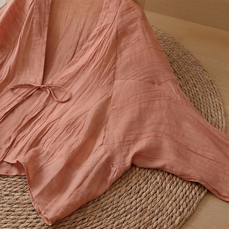 Buddha Stones Kimono de mujer liso con cordón, diseño arrugado y estilo bohemio informal de verano para mujer. - image 28