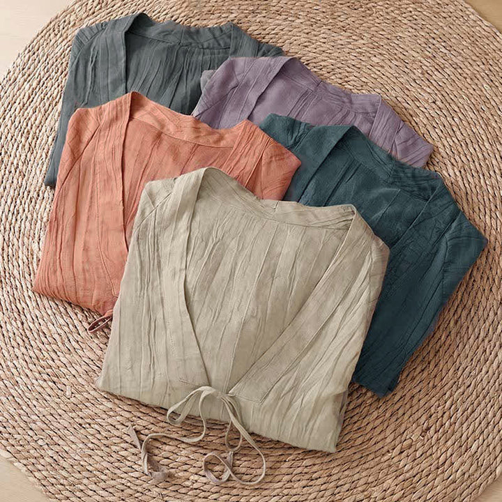 Buddha Stones Kimono de mujer liso con cordón, diseño arrugado y estilo bohemio informal de verano para mujer. - image 38