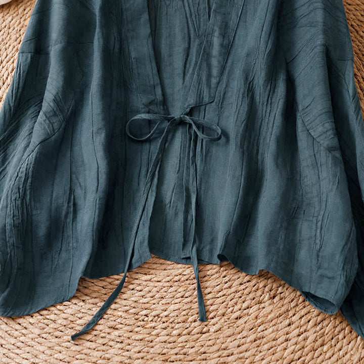 Buddha Stones Kimono de mujer liso con cordón, diseño arrugado y estilo bohemio informal de verano para mujer. - image 15