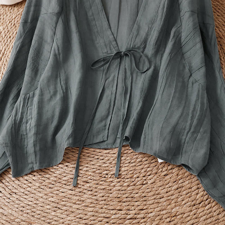 Buddha Stones Kimono de mujer liso con cordón, diseño arrugado y estilo bohemio informal de verano para mujer. - image 35