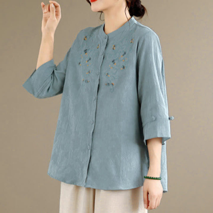 Buddha Stones Camisas de manga larga para mujer con cuello mandarín y bordados estilo vintage Tang para primavera/verano. - image 15