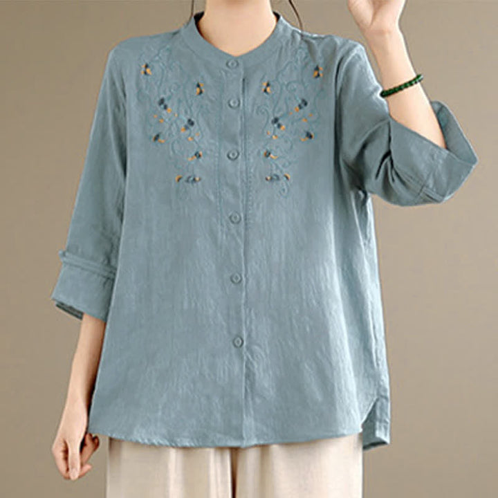 Buddha Stones Camisas de manga larga para mujer con cuello mandarín y bordados estilo vintage Tang para primavera/verano. - image 11