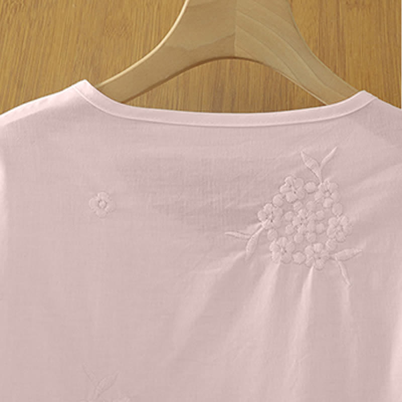 Buddha Stones Vestido veraniego informal de mujer con cuello redondo, mangas tres cuartos, cuello redondo y bolsillos, con bordado floral. - image 9