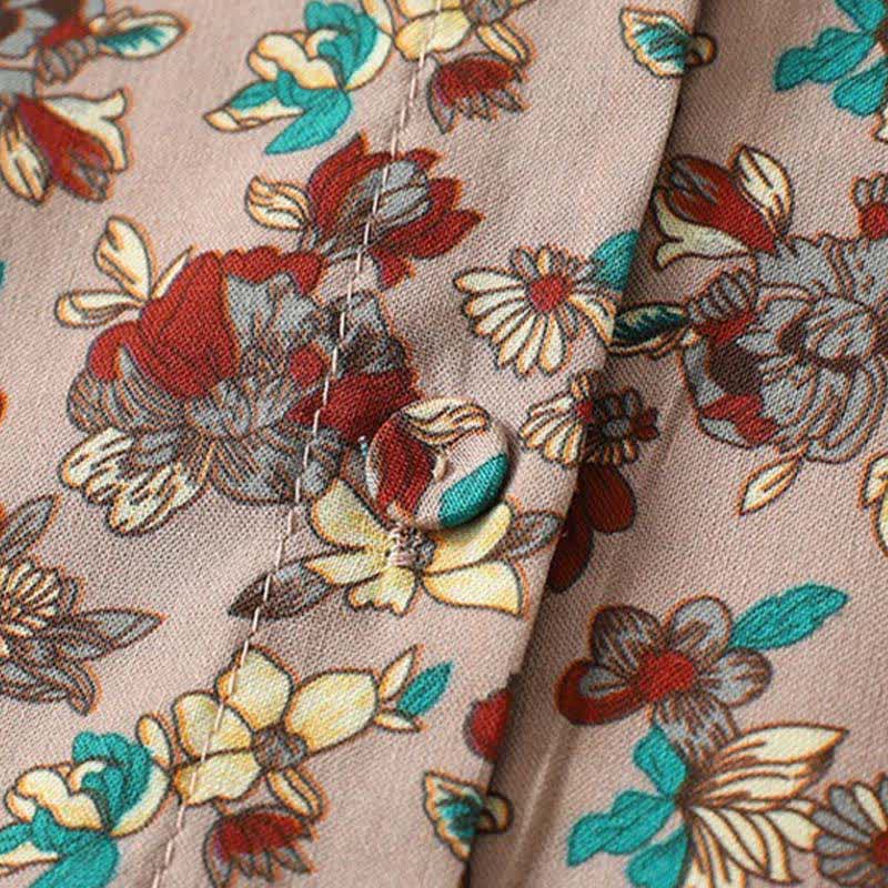 Buddha Stones Vestido de manga larga para mujer, elegante, vintage, con botones y estampado floral, ideal para primavera y verano. - image 4