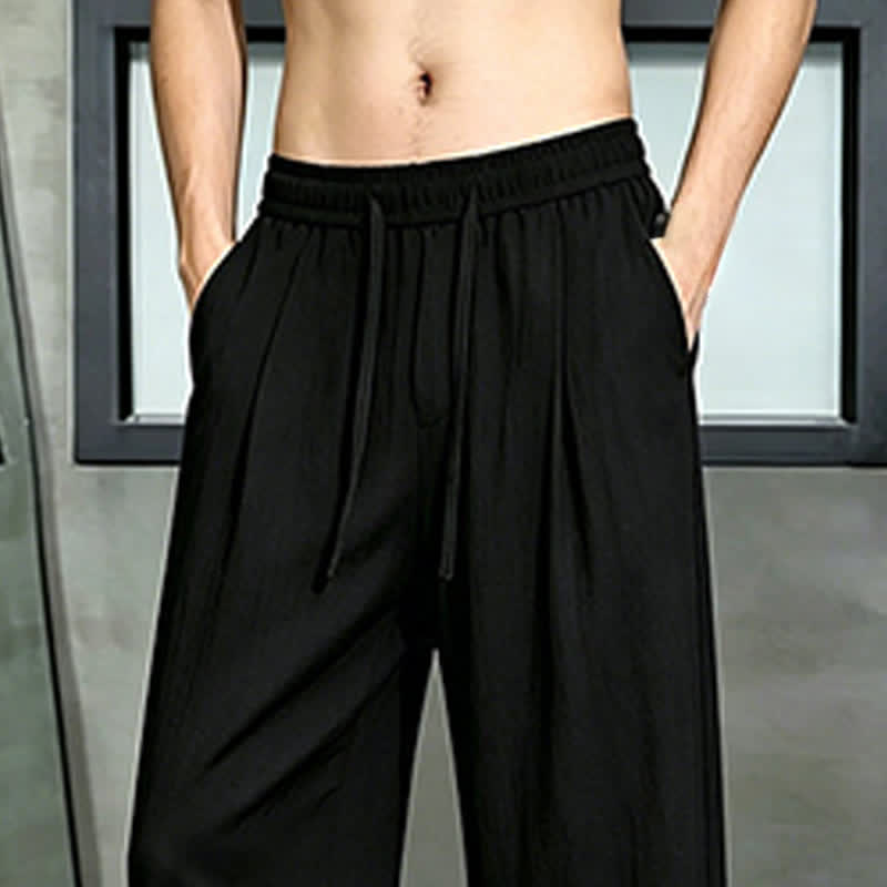 Buddha Stones Pantalones largos casuales de primavera/verano con cordón ajustable, color liso, para hombre, pierna recta, con bolsillo. - image 11