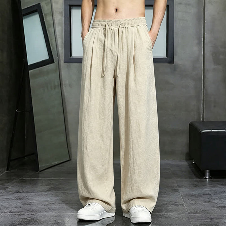 Buddha Stones Pantalones largos casuales de primavera/verano con cordón ajustable, color liso, para hombre, pierna recta, con bolsillo. - Trigo - US/UK/AU46, EU56 (5XL) - image 0