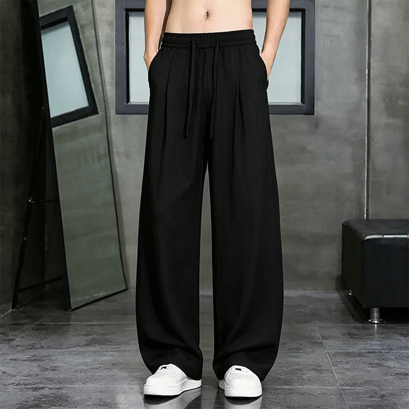 Buddha Stones Pantalones largos casuales de primavera/verano con cordón ajustable, color liso, para hombre, pierna recta, con bolsillo. - Negro - US/UK/AU46, EU56 (5XL) - image 8