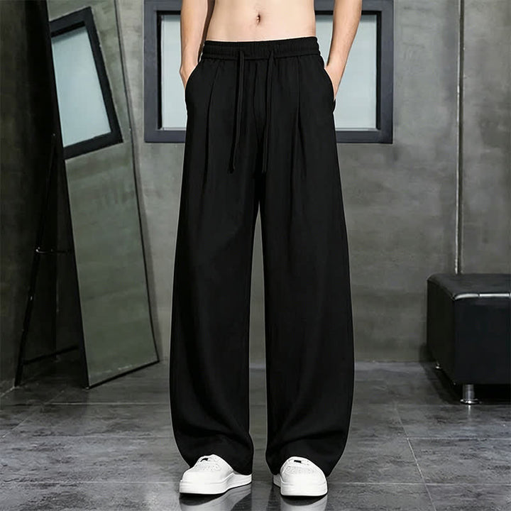Buddha Stones Pantalones largos casuales de primavera/verano con cordón ajustable, color liso, para hombre, pierna recta, con bolsillo. - Negro - US/UK/AU46, EU56 (5XL) - image 8