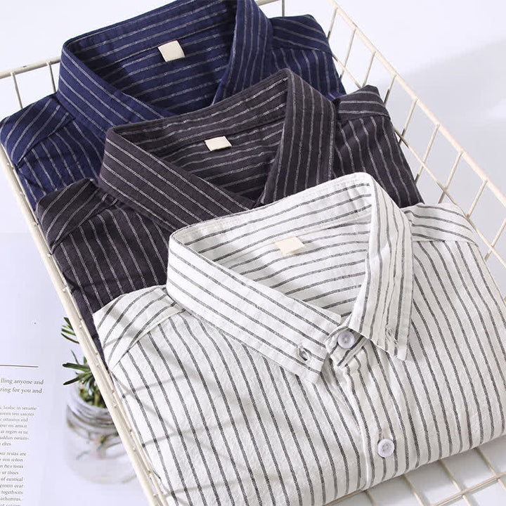 Buddha Stones Camisa de manga larga para hombre, estilo casual minimalista, con botones, rayas verticales y bolsillo de parche, ideal para primavera y otoño. - image 13
