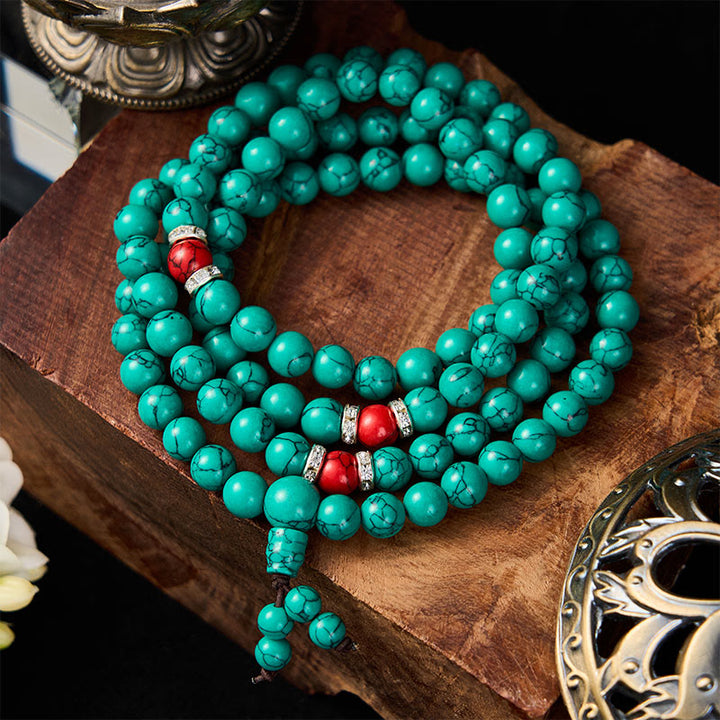 Buddha Stones Mala de protección de 108 cuentas con múltiples vueltas, inspirada en la turquesa - image 1