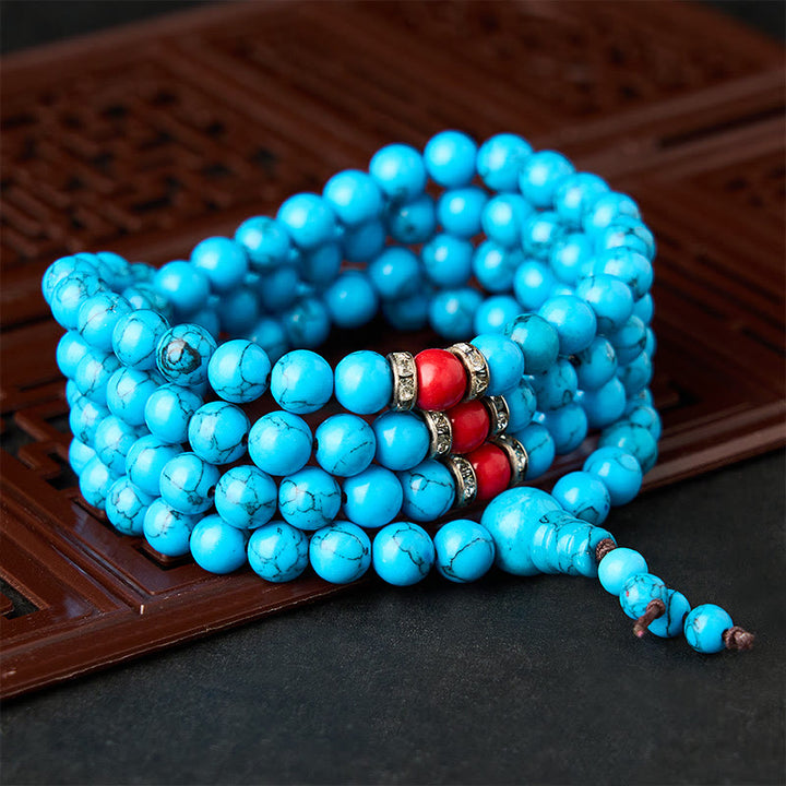 Buddha Stones Mala tibetano redondo de turquesa con 108 cuentas para protección - image 2