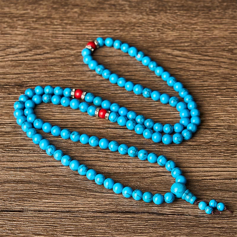 Buddha Stones Mala tibetano redondo de turquesa con 108 cuentas para protección - image 3