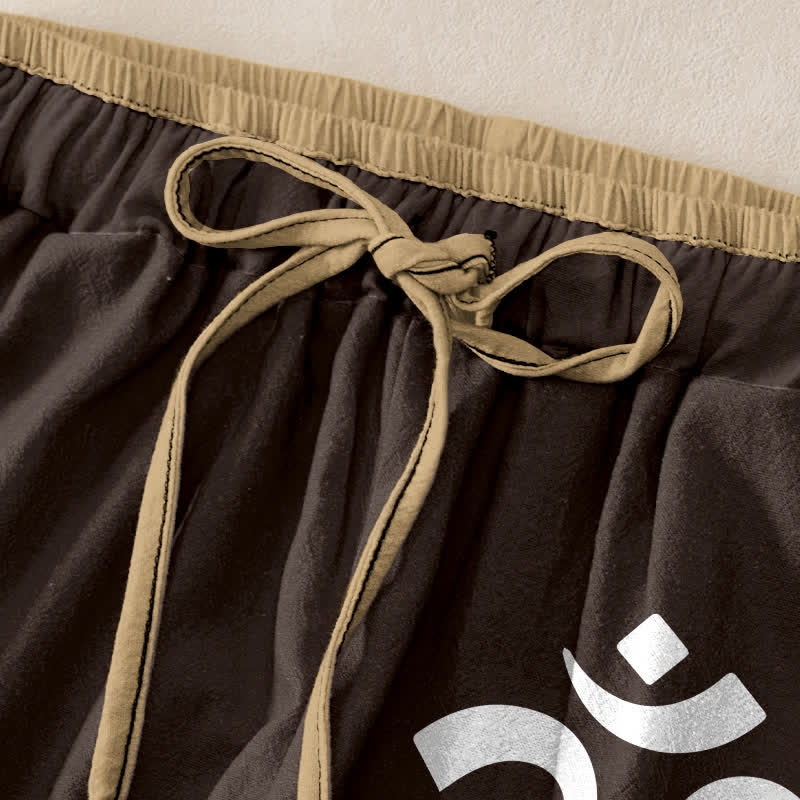 Buddha Stones Pantalones de mujer de algodón puro con estampado Zen Lotus Om, cintura elástica y bolsillos. - image 1