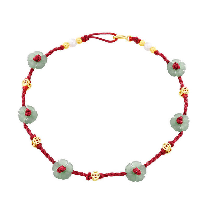 Buddha Stones Tobillera de protección con dije floral y cordón rojo tejido a mano - image 12