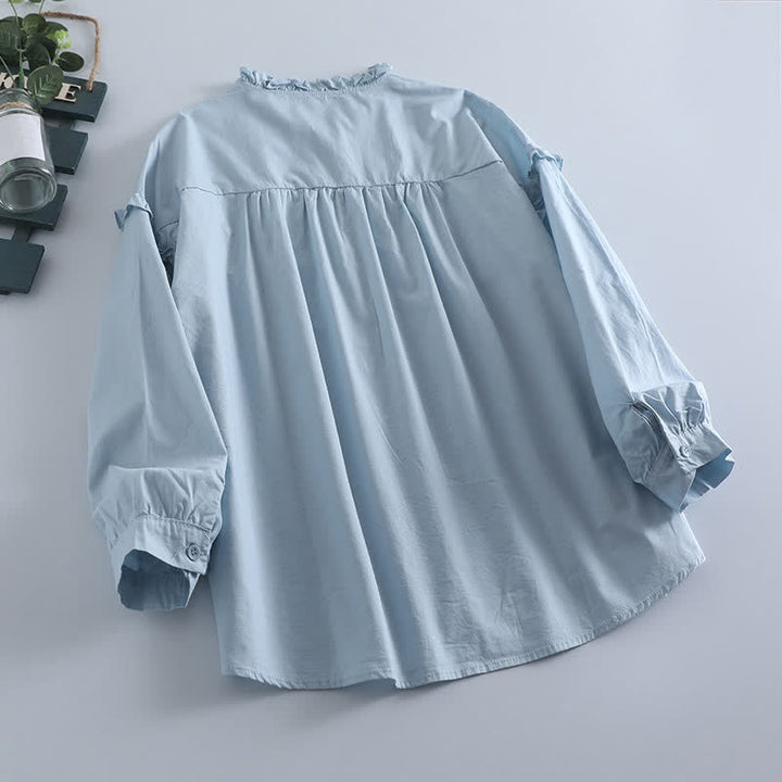 Buddha Stones Camisa de manga larga plisada de manga larga para mujer, estilo vintage informal de primavera. - image 1