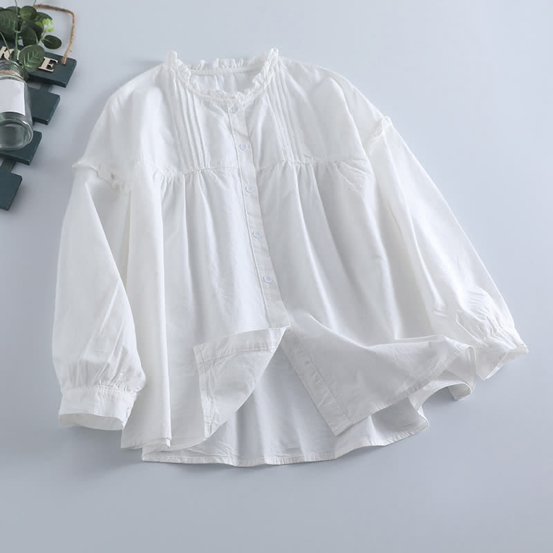 Buddha Stones Camisa de manga larga plisada de manga larga para mujer, estilo vintage informal de primavera. - Blanco - US8-10, UK/AU12-14, EU40-42 (2XL) - image 8
