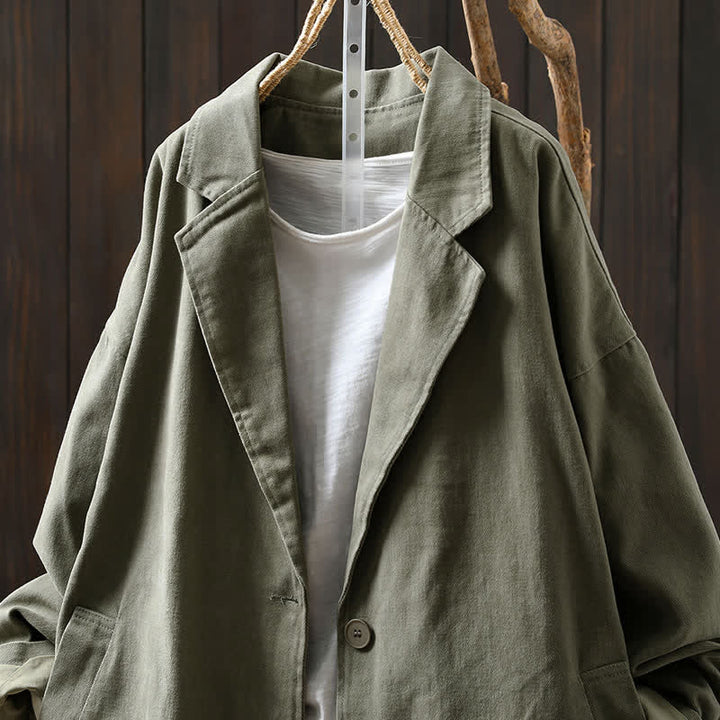 Chaqueta de mujer de manga larga, media, con bolsillos, botones, cuello de solapa y estampado de Buddha Stones para primavera y otoño. - image 19