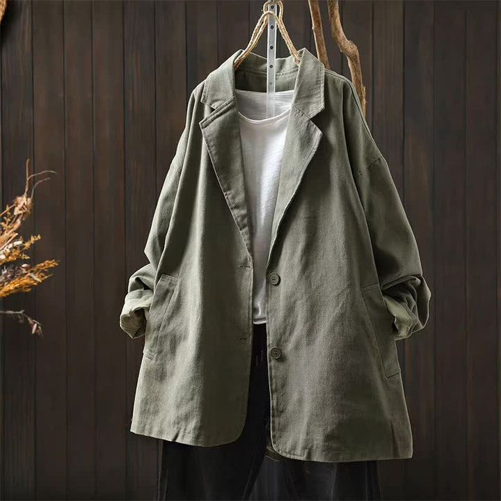 Chaqueta de mujer de manga larga, media, con bolsillos, botones, cuello de solapa y estampado de Buddha Stones para primavera y otoño. - Verde mar oscuro - US4-8/10, UK/AU8-12/14, EU36-40/42 (F) - image 18