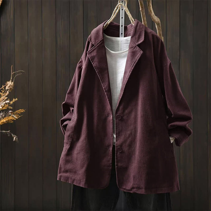 Chaqueta de mujer de manga larga, media, con bolsillos, botones, cuello de solapa y estampado de Buddha Stones para primavera y otoño. - Rojo violeta medio - US4-8/10, UK/AU8-12/14, EU36-40/42 (F) - image 16
