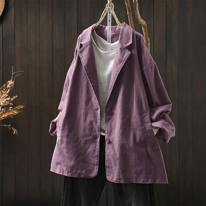 Chaqueta de mujer de manga larga, media, con bolsillos, botones, cuello de solapa y estampado de Buddha Stones para primavera y otoño. - Rojo violeta pálido - US4-8/10, UK/AU8-12/14, EU36-40/42 (F) - image 22