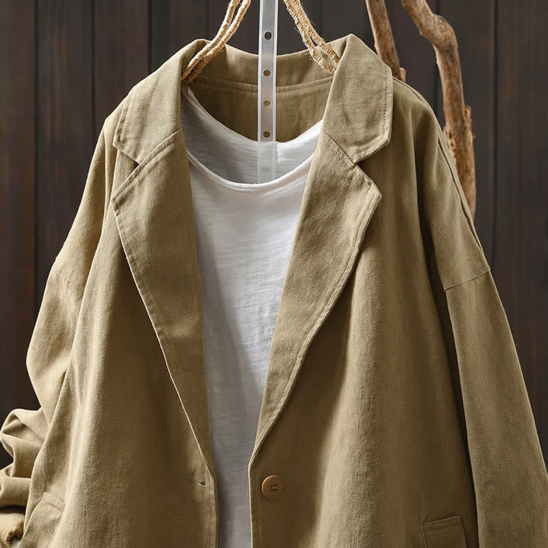 Chaqueta de mujer de manga larga, media, con bolsillos, botones, cuello de solapa y estampado de Buddha Stones para primavera y otoño. - image 3