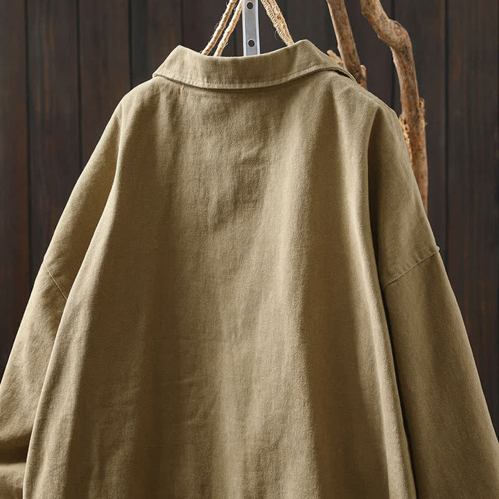 Chaqueta de mujer de manga larga, media, con bolsillos, botones, cuello de solapa y estampado de Buddha Stones para primavera y otoño. - image 4