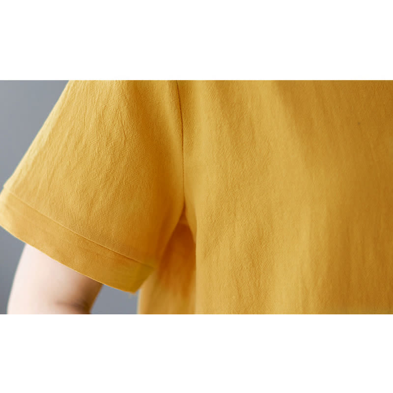 Camiseta de manga corta con cuello redondo y diseño de Buddha Stones para mujer, de algodón y poliéster, con abertura lateral y bolsillo. - image 10