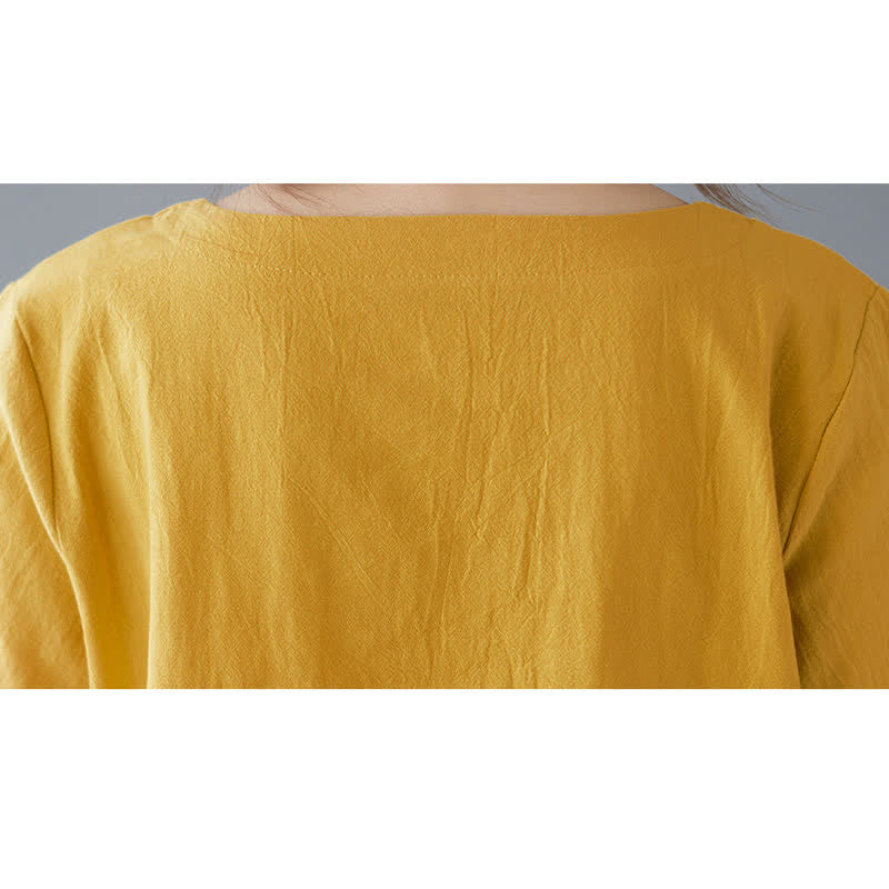 Camiseta de manga corta con cuello redondo y diseño de Buddha Stones para mujer, de algodón y poliéster, con abertura lateral y bolsillo. - image 9
