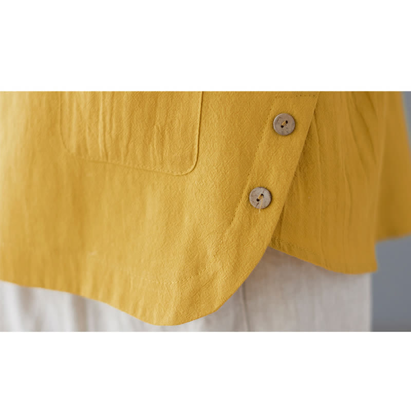 Camiseta de manga corta con cuello redondo y diseño de Buddha Stones para mujer, de algodón y poliéster, con abertura lateral y bolsillo. - image 12