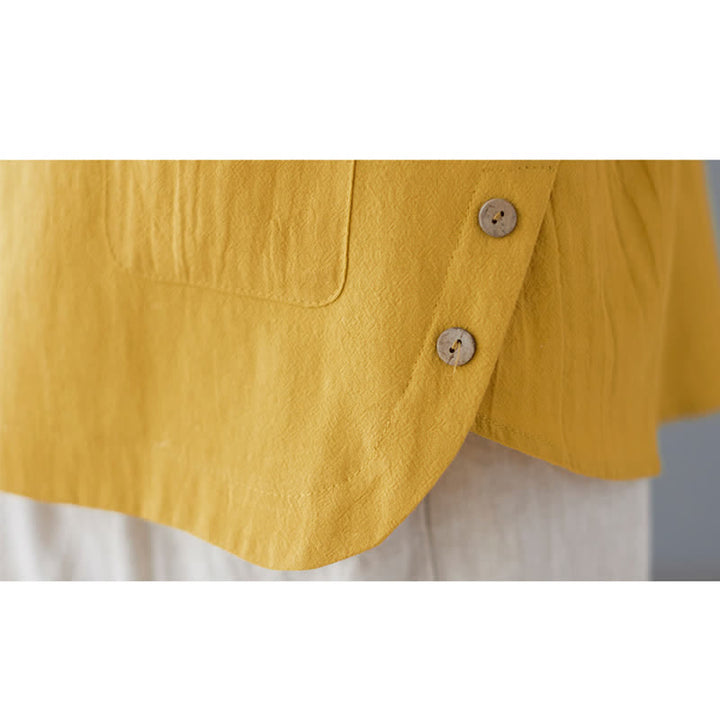 Camiseta de manga corta con cuello redondo y diseño de Buddha Stones para mujer, de algodón y poliéster, con abertura lateral y bolsillo. - image 12
