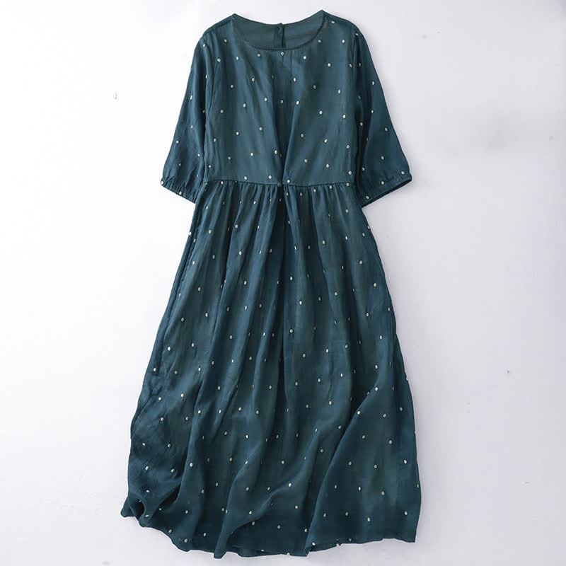 Vestido midi de poliéster con estampado de lunares, botones en la espalda y bolsillos, con diseño de Buddha Stones. - Verde azulado - US12, UK/AU16, EU44 (2XL) - image 3