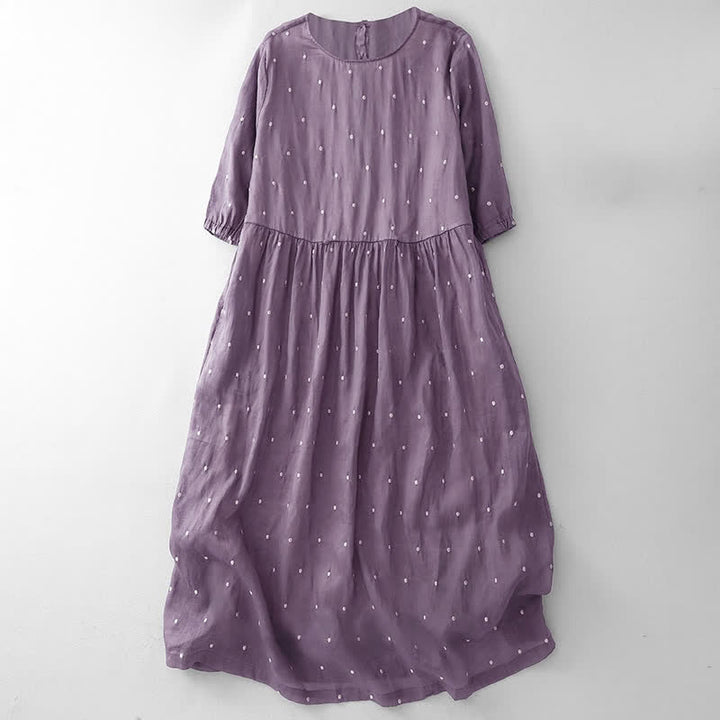 Vestido midi de poliéster con estampado de lunares, botones en la espalda y bolsillos, con diseño de Buddha Stones. - Ciruela - US12, UK/AU16, EU44 (2XL) - image 0