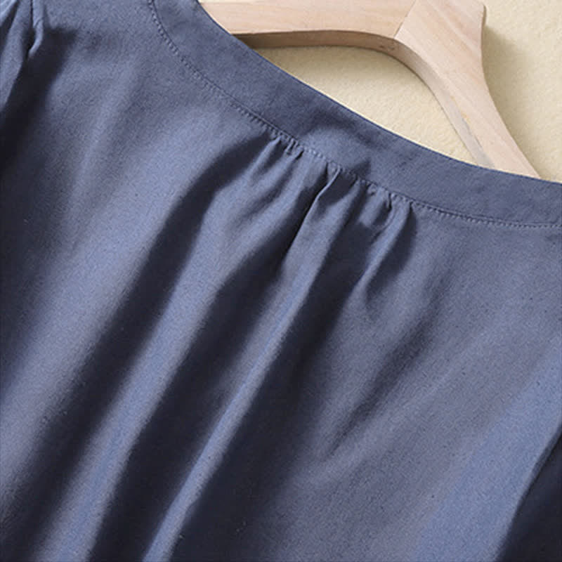 Camisa de lino de manga corta con cuello redondo y botones, estilo casual para mujer, con estampado de Buddha Stones. - image 8