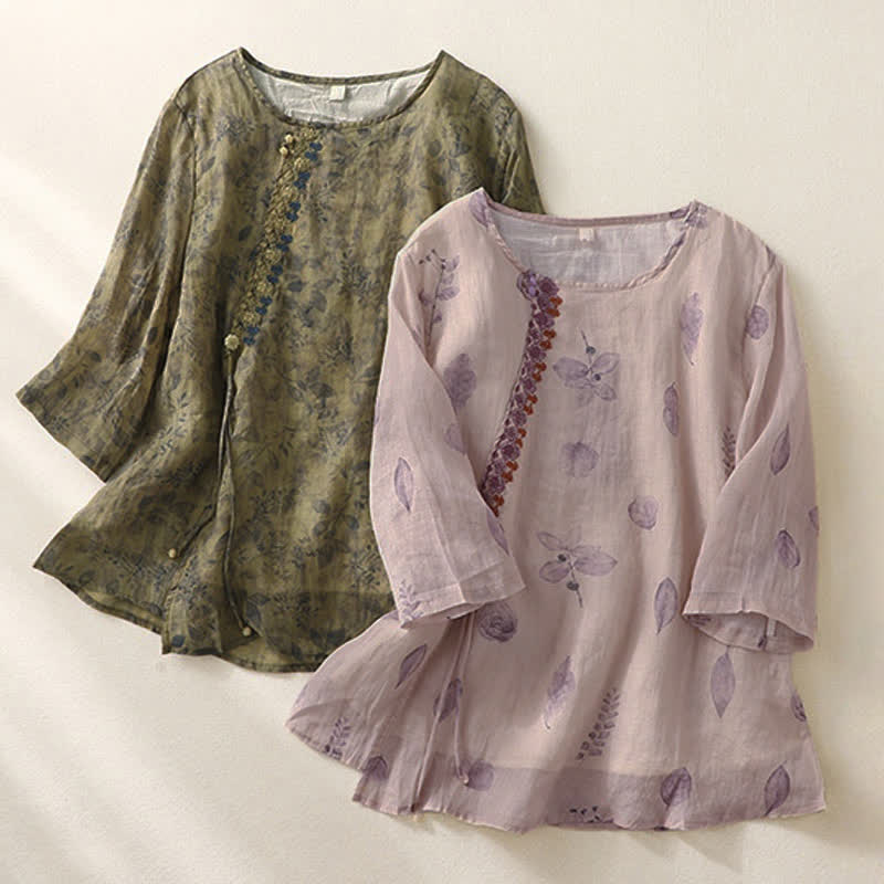 Camisa de manga tres cuartos para mujer con diseño de bordado de Buddha Stones - image 20