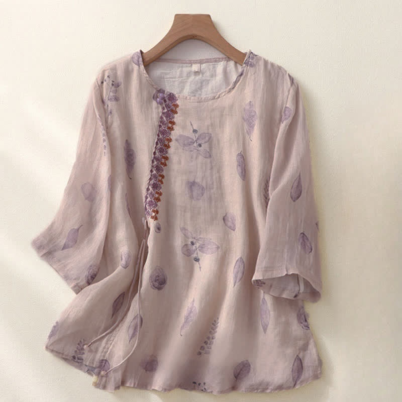 Camisa de manga tres cuartos para mujer con diseño de bordado de Buddha Stones - Cardo - US12, UK/AU16, EU44 (2XL) - image 0