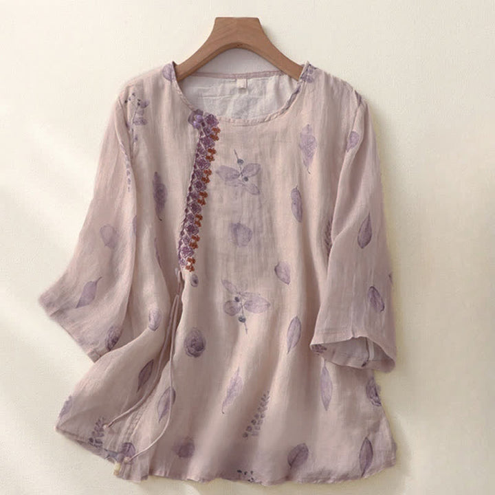 Camisa de manga tres cuartos para mujer con diseño de bordado de Buddha Stones - Cardo - US12, UK/AU16, EU44 (2XL) - image 0